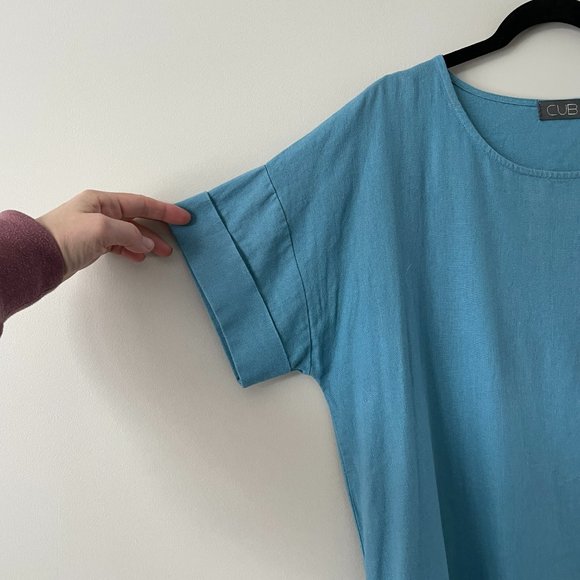 CUB Blue Linen Knee-length Shift Dress - Picture 5 of 9
